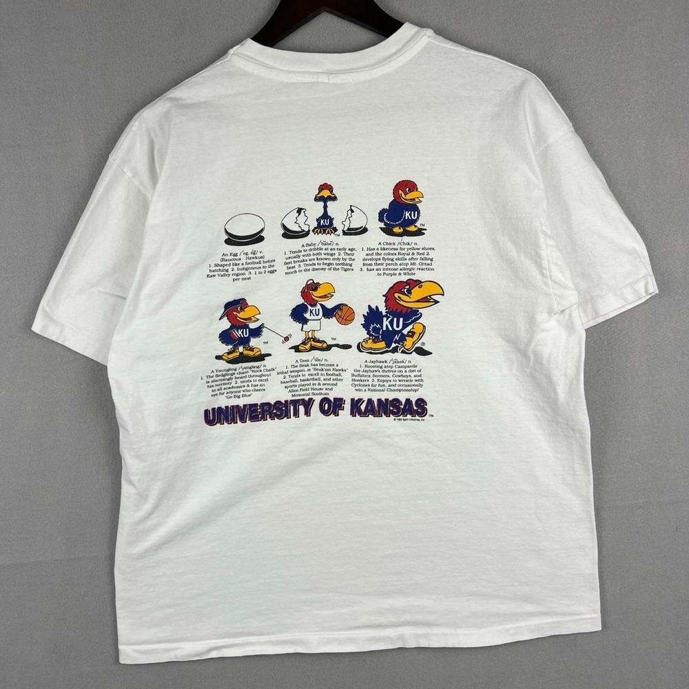 Vintage University of Kansas Evolution of a Jayhawk White Tee Shirt L